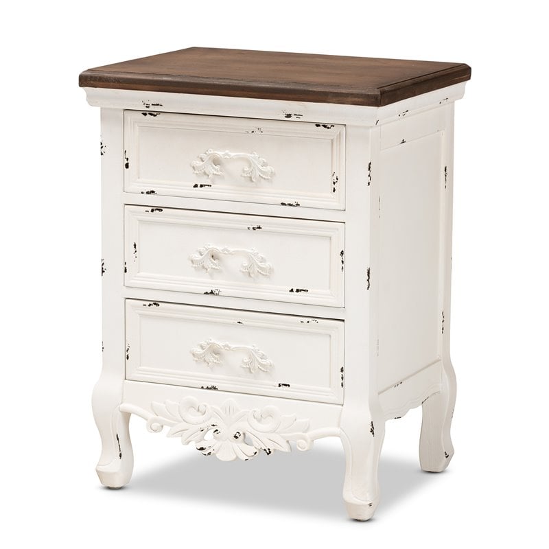 Pemberly Row 3-Drawer Solid Wood End Table in Walnut Brown/Antique White