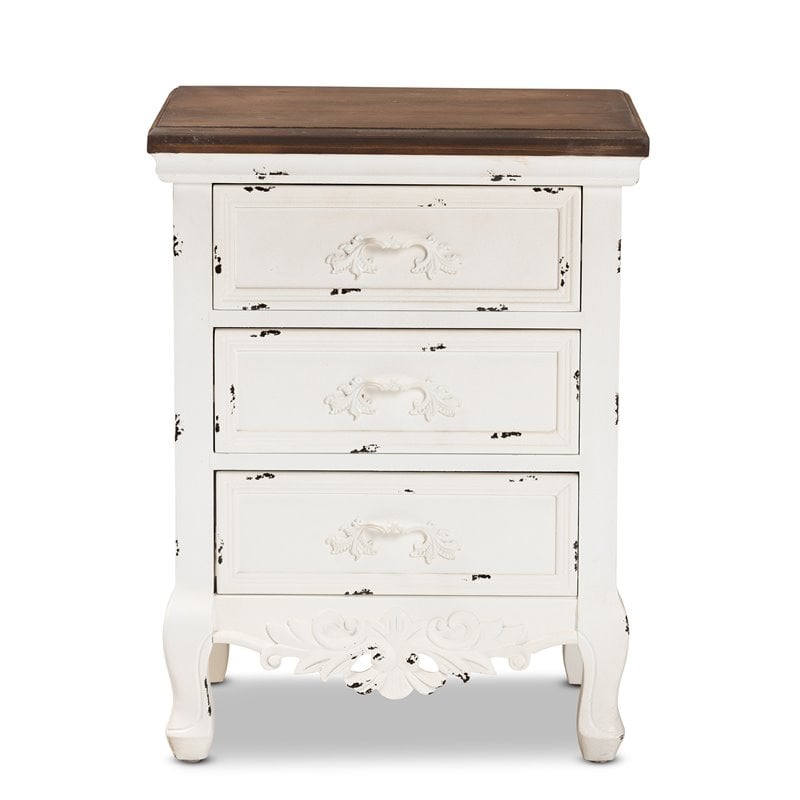 Pemberly Row 3-Drawer Solid Wood End Table in Walnut Brown/Antique White
