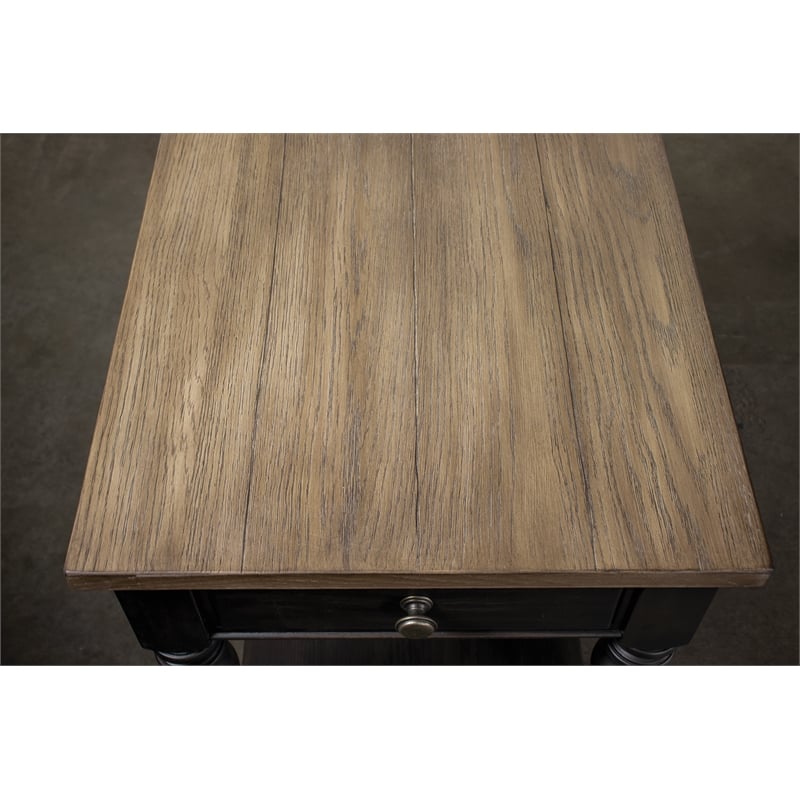 Pemberly Row Side Table in Antique Oak and Matte Black Wood Finish