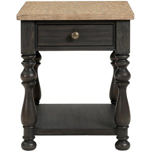 Pemberly Row Side Table in Antique Oak and Matte Black Wood Finish