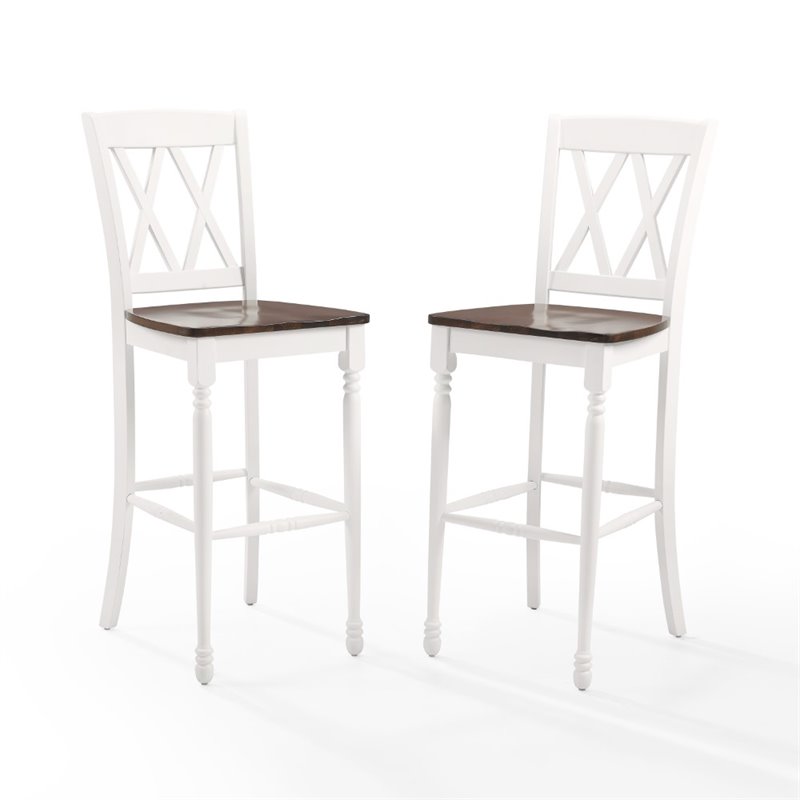 Pemberly Row Distressed White & Brown Rubberwood Bar Stool Set of 2