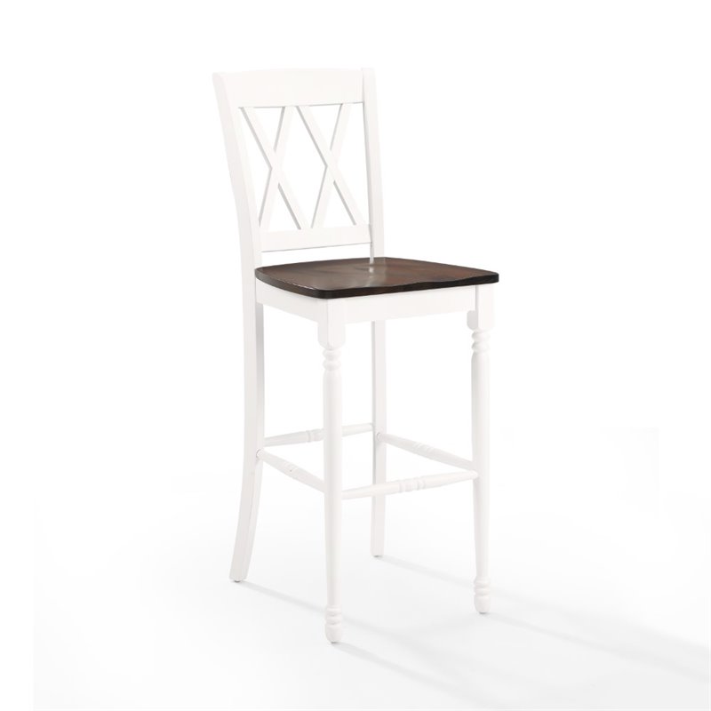 Pemberly Row Distressed White & Brown Rubberwood Bar Stool Set of 2