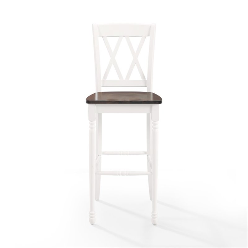 Pemberly Row Distressed White & Brown Rubberwood Bar Stool Set of 2