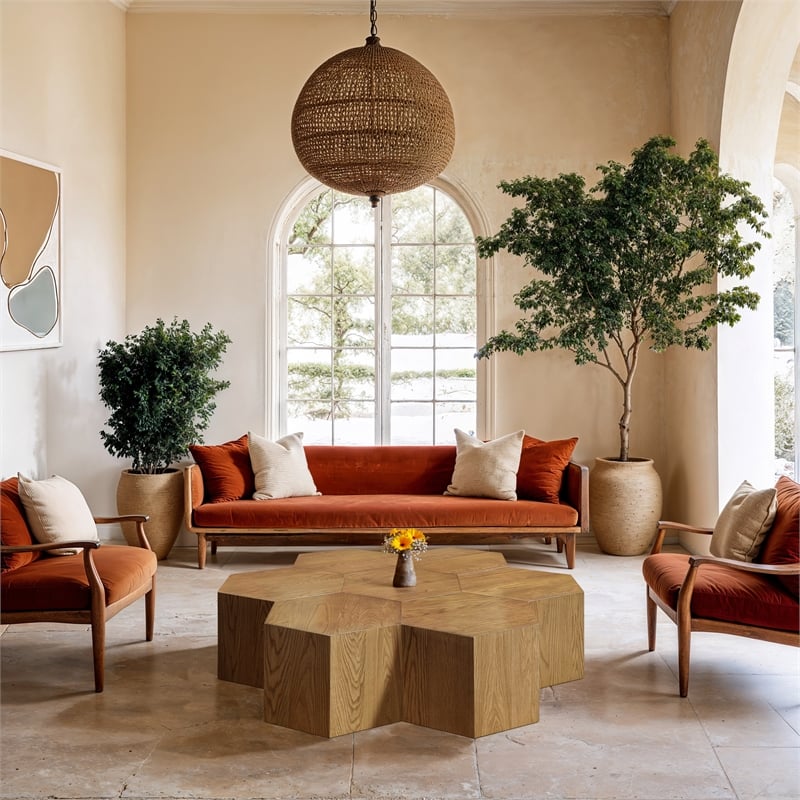 Pemberly Row Solid White Oak Coffee Table in Natural Finish