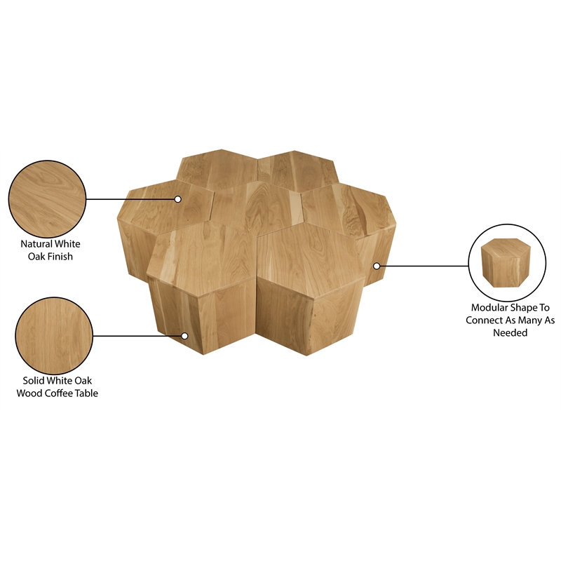 Pemberly Row Solid White Oak Coffee Table in Natural Finish