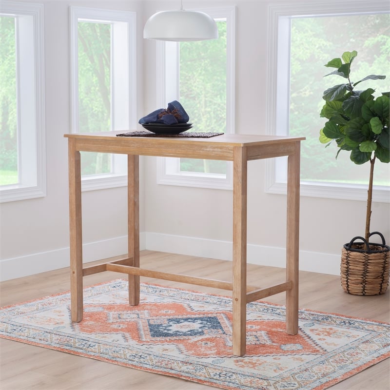 Pemberly Row Distressed Wood Bar Height Pub Table in Brown