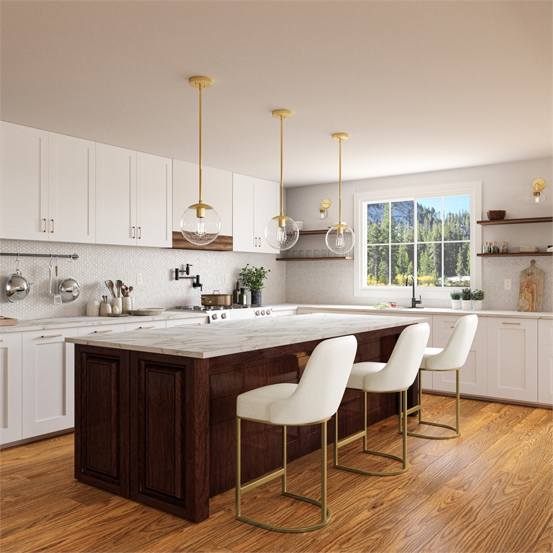 Pemberly Row Barrel Back Metal Counter Stool Set in Gold and White
