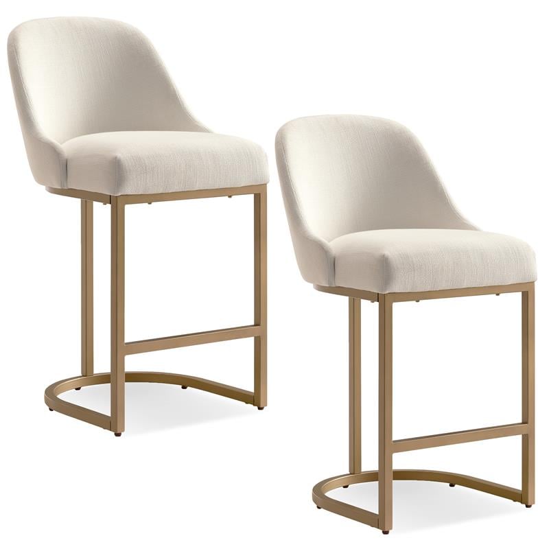 Pemberly Row Barrel Back Metal Counter Stool Set in Gold and White