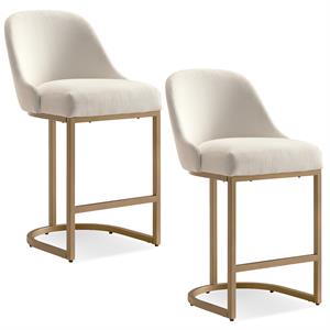 Pemberly Row Barrel Back Metal Counter Stool Set in Gold and White