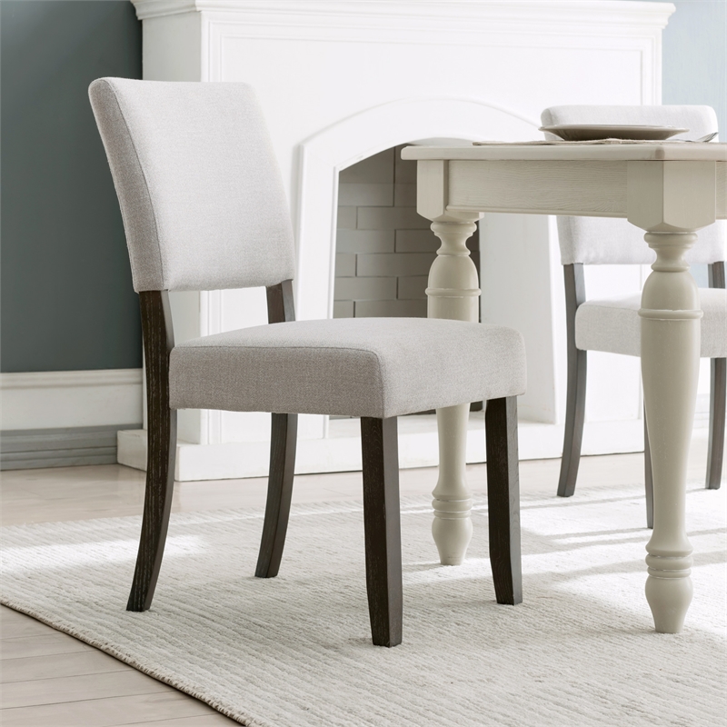 Pemberly Row Wood Upholstered Dining Chair Set in Heather Gray