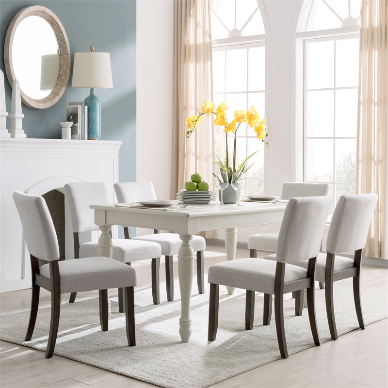 Pemberly Row Wood Upholstered Dining Chair Set in Heather Gray
