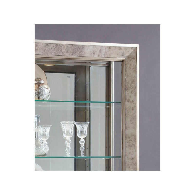 Pemberly Row 5-Shelf Mirrored Curio Cabinet in Aged Silver Finish