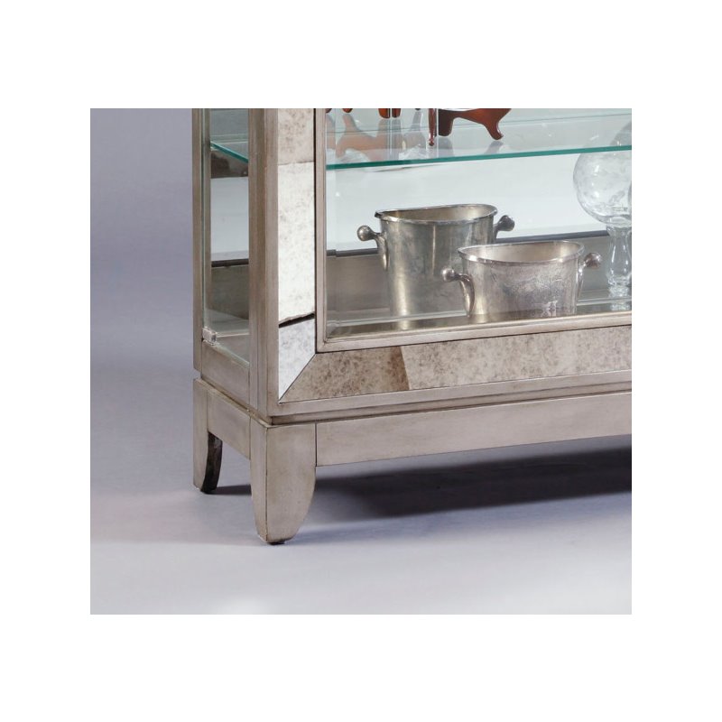 Pemberly Row 5-Shelf Mirrored Curio Cabinet in Aged Silver Finish