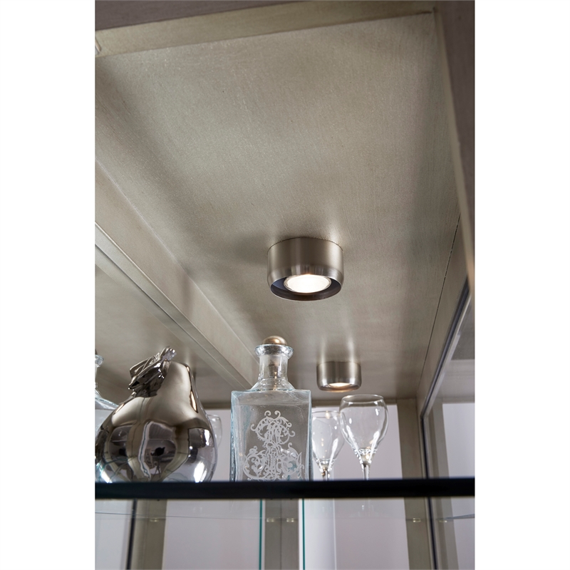 Pemberly Row 5-Shelf Mirrored Curio Cabinet in Aged Silver Finish
