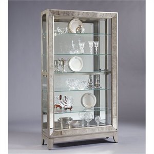 Pemberly Row 5-Shelf Mirrored Curio Cabinet in Aged Silver Finish