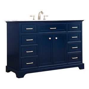 Pemberly Row 48&quot Wood and Metal Single Bathroom Vanity in Blue and Gold