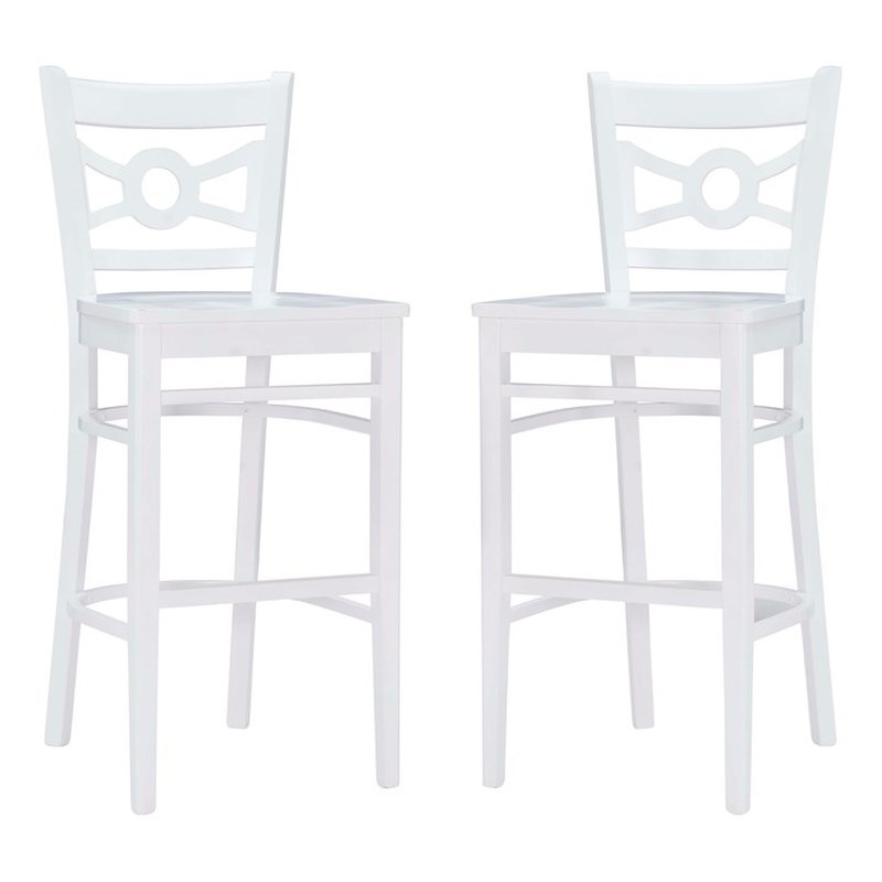 Pemberly Row Bar Stools in White Beechwood Set of 2 with Footrest