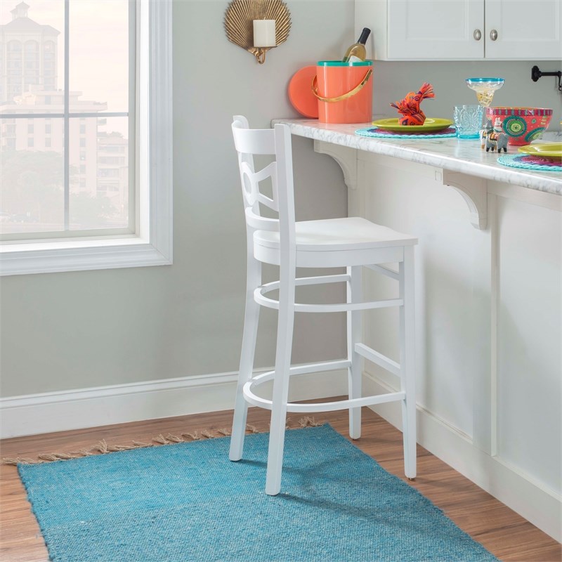 Pemberly Row Bar Stools in White Beechwood Set of 2 with Footrest