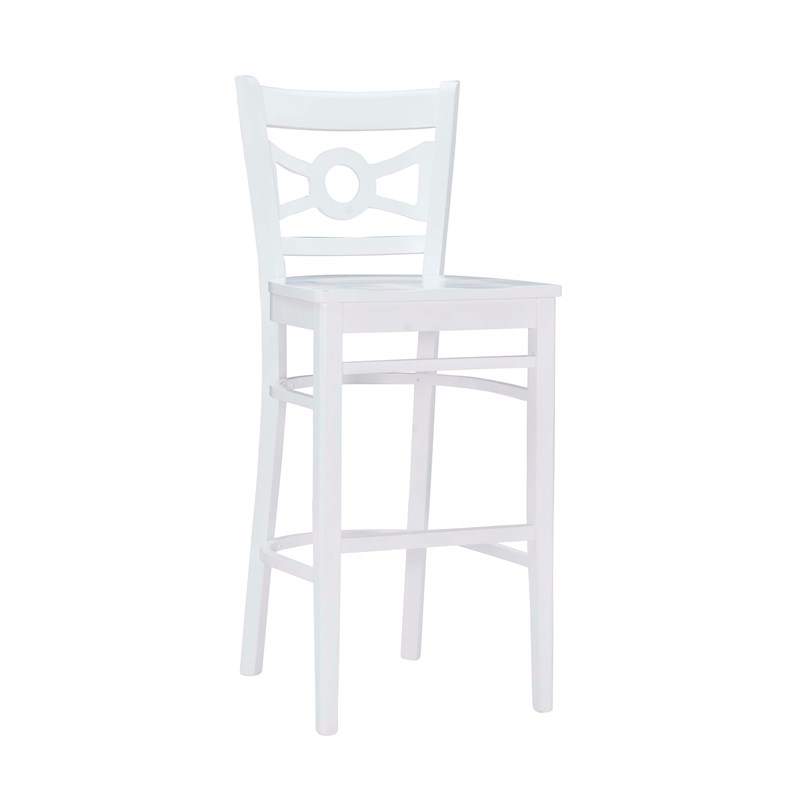 Pemberly Row Bar Stools in White Beechwood Set of 2 with Footrest