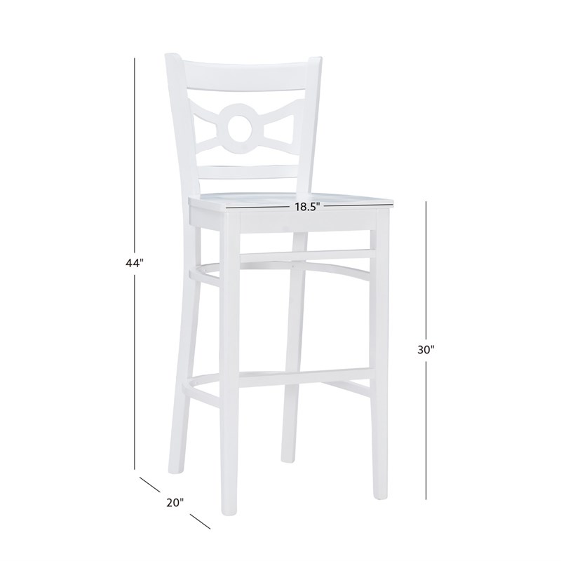 Pemberly Row Bar Stools in White Beechwood Set of 2 with Footrest