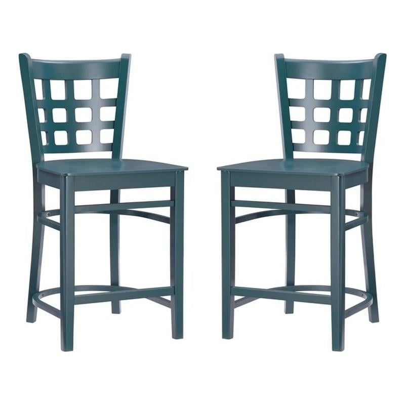 Pemberly Row Lattice Back Counter Stools in Green Wood Set of 2