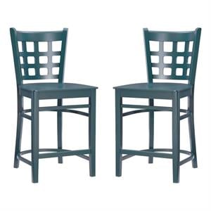 Pemberly Row Lattice Back Counter Stools in Green Wood Set of 2