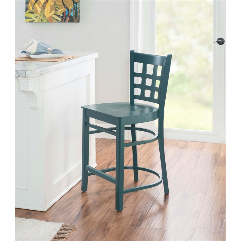 Pemberly Row Lattice Back Counter Stools in Green Wood Set of 2