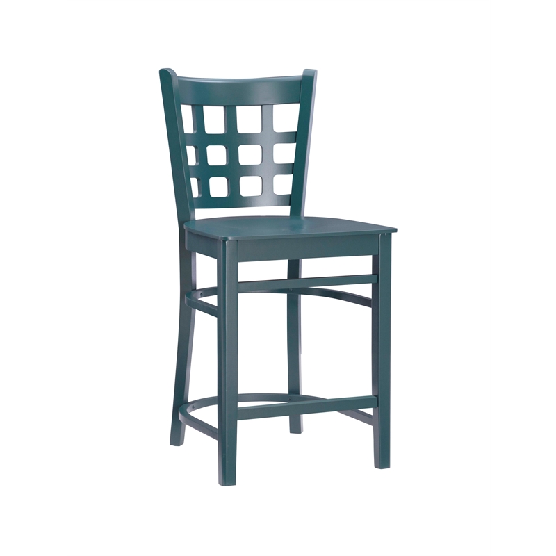 Pemberly Row Lattice Back Counter Stools in Green Wood Set of 2