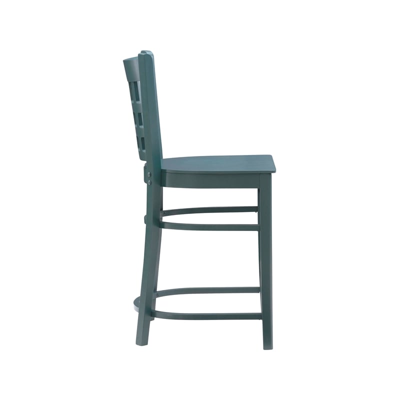 Pemberly Row Lattice Back Counter Stools in Green Wood Set of 2
