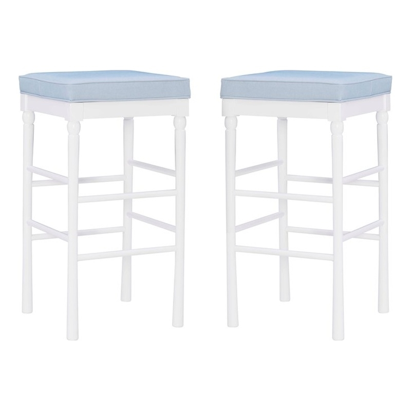 Pemberly Row Faux Leather Bar Stools in White and Blue Set of 2