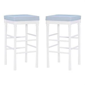 Pemberly Row Faux Leather Bar Stools in White and Blue Set of 2