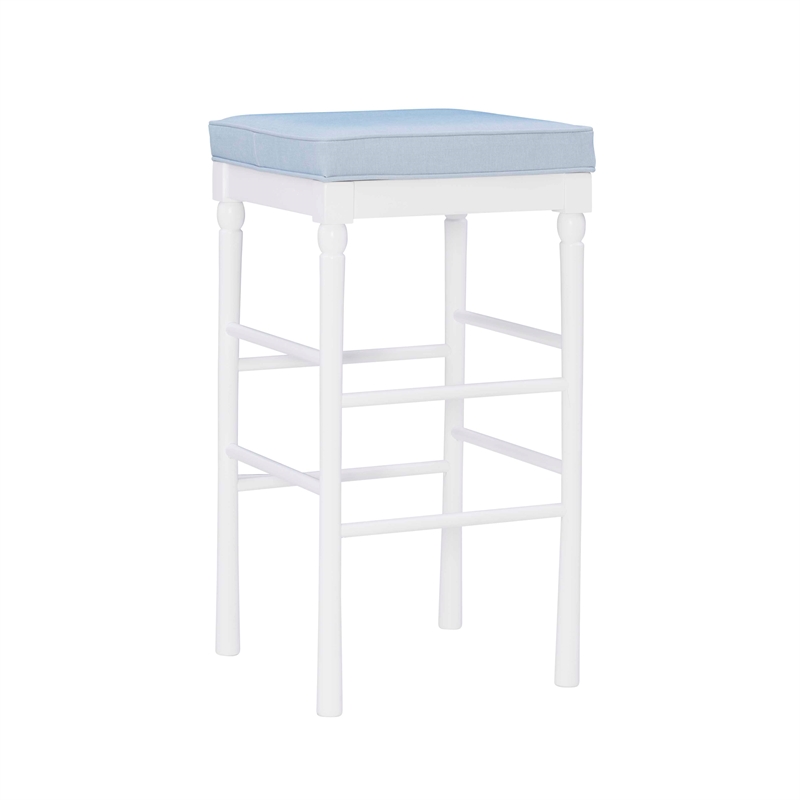 Pemberly Row Faux Leather Bar Stools in White and Blue Set of 2