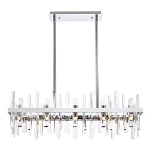Pemberly Row 36&quot Rectangle Iron and Crystal Chandelier in Chrome Finish