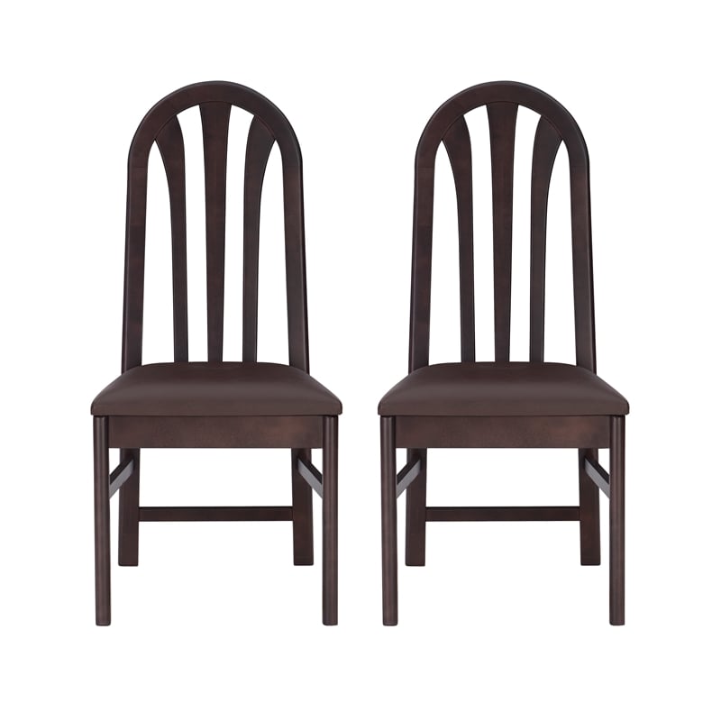 Pemberly Row Set of 2 Faux Leather Dining Chairs in Dark Brown