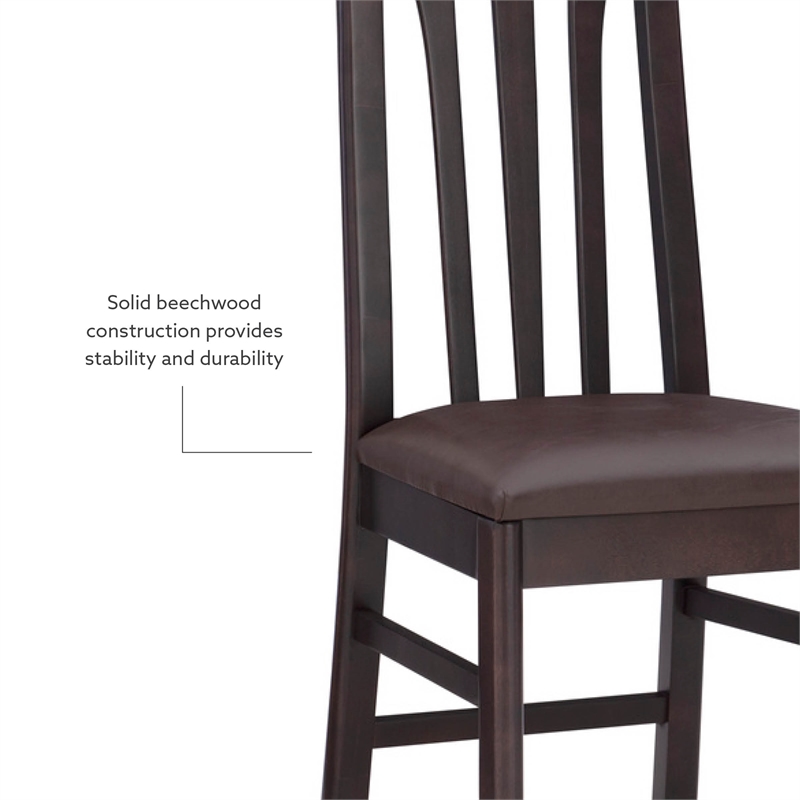 Pemberly Row Set of 2 Faux Leather Dining Chairs in Dark Brown