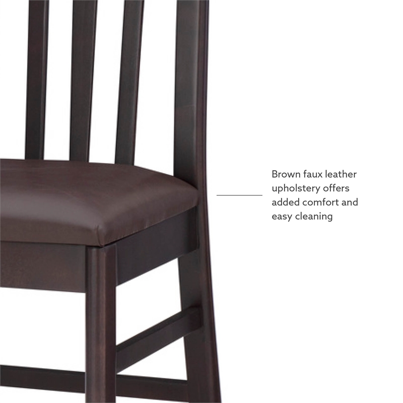 Pemberly Row Set of 2 Faux Leather Dining Chairs in Dark Brown
