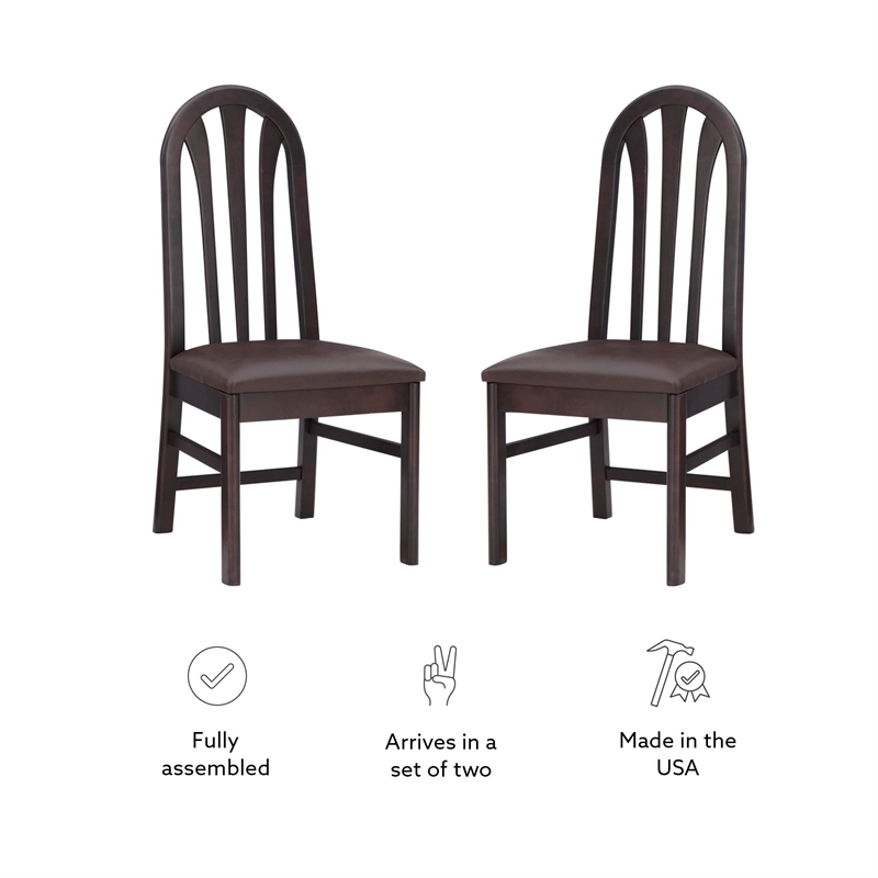 Pemberly Row Set of 2 Faux Leather Dining Chairs in Dark Brown