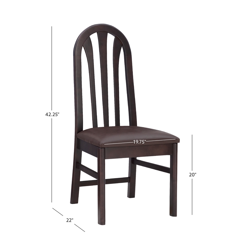 Pemberly Row Set of 2 Faux Leather Dining Chairs in Dark Brown