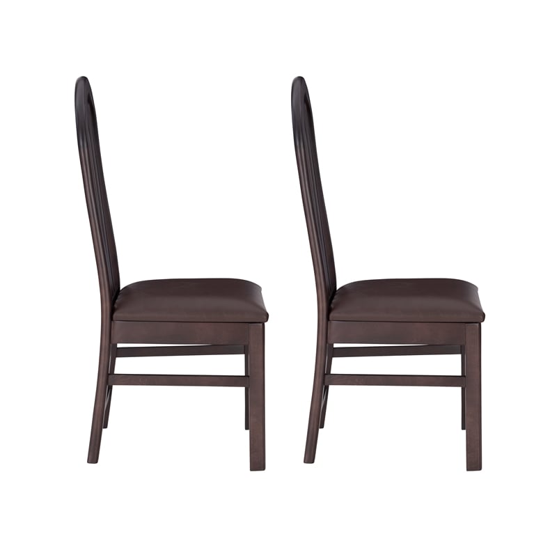 Pemberly Row Set of 2 Faux Leather Dining Chairs in Dark Brown