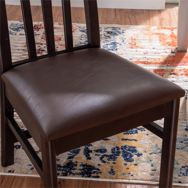 Pemberly Row Set of 2 Faux Leather Dining Chairs in Dark Brown