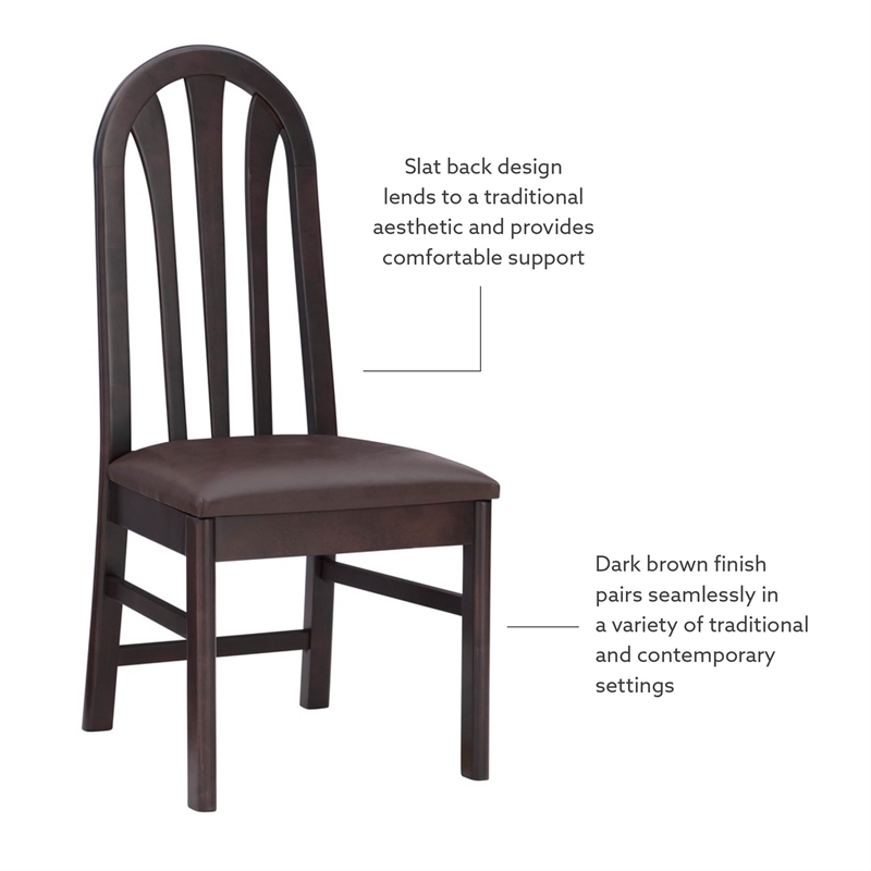 Pemberly Row Set of 2 Faux Leather Dining Chairs in Dark Brown