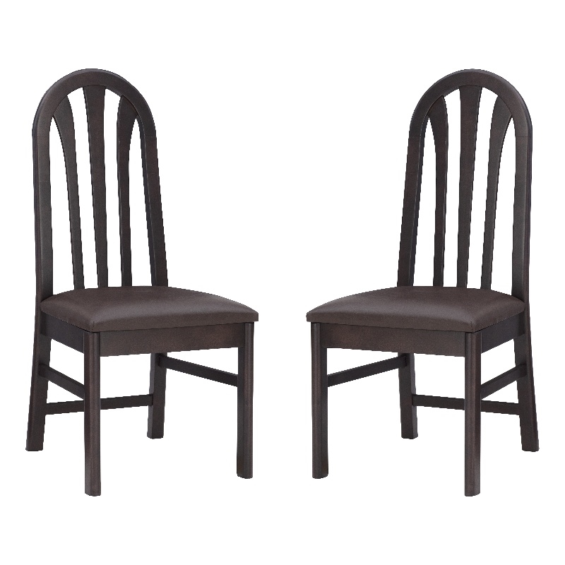 Pemberly Row Set of 2 Faux Leather Dining Chairs in Dark Brown