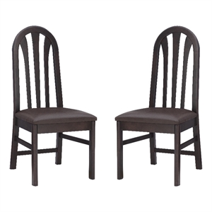 Pemberly Row Set of 2 Faux Leather Dining Chairs in Dark Brown