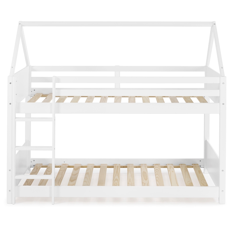 Pemberly Row White Twin Bunkbed with Guard Rail in Solid Wood