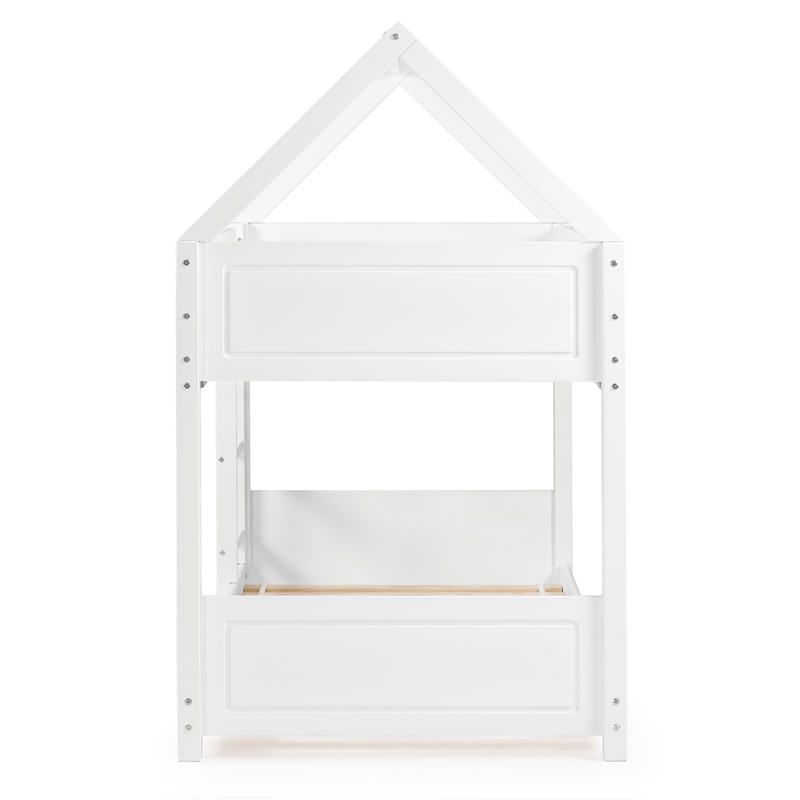 Pemberly Row White Twin Bunkbed with Guard Rail in Solid Wood