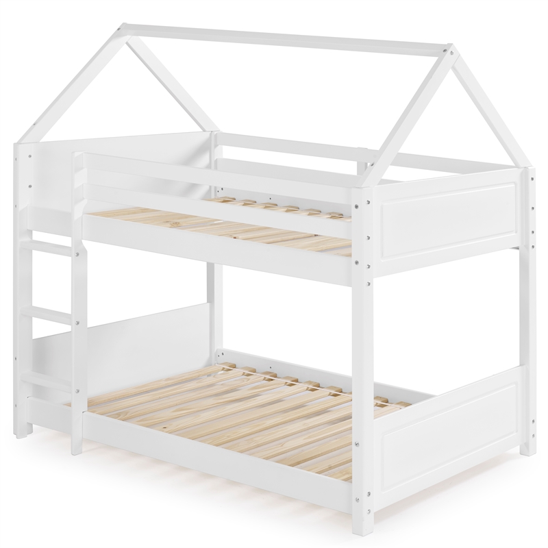 Pemberly Row White Twin Bunkbed with Guard Rail in Solid Wood
