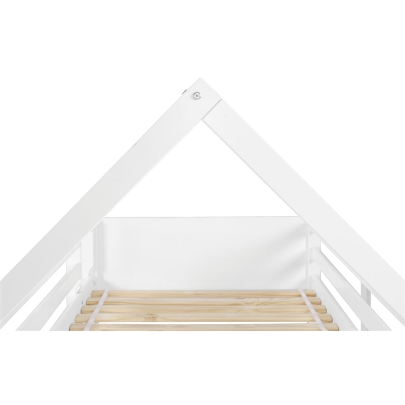 Pemberly Row White Twin Bunkbed with Guard Rail in Solid Wood