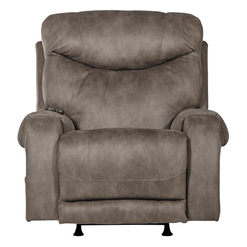 Pemberly Row Power Recliner with Heat & Massage in Grey Fabric