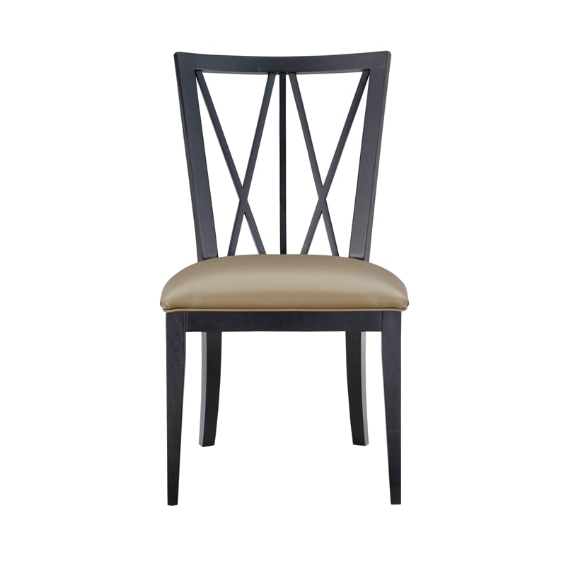 Pemberly Row Set of 2 Faux Leather Dining Chairs with Black Beechwood Frame