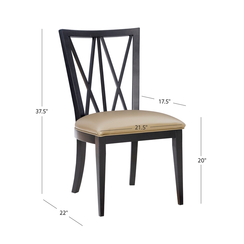 Pemberly Row Set of 2 Faux Leather Dining Chairs with Black Beechwood Frame